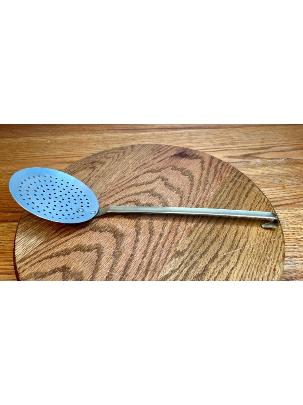 Vintage Copper Skimmer/ Strainer with Long Brass Handle - Picture 3 of 10